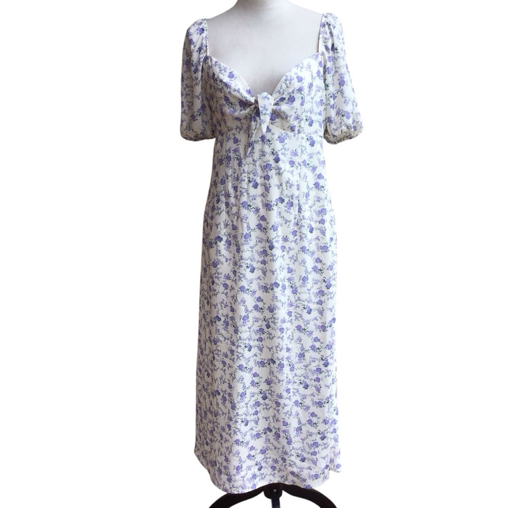 Altar’d State Floral Tie Front Puff Sleeve Peasant Midi Dress Size Large…